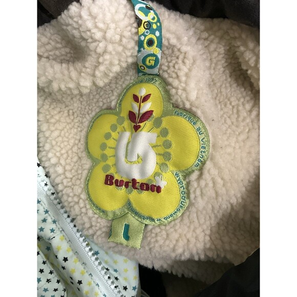 Burton Girls Striped Star Print Hooded Snowboard Ski Jacket L Green Fleece Lined - Picture 12 of 15